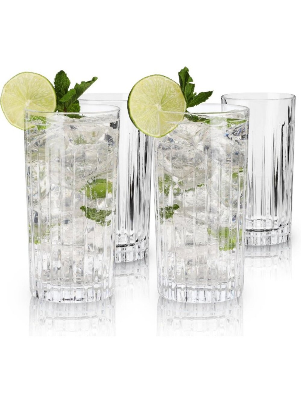 Elegant Crystal Highball Glasses Set of 4 - 14oz Collins Cocktail Glasses for